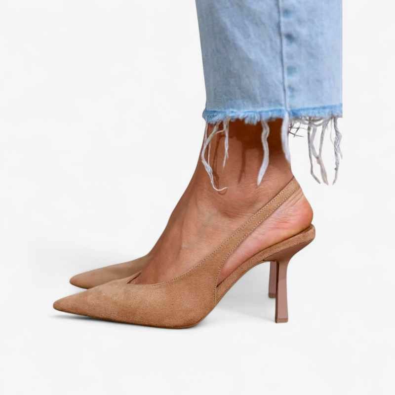 Ivory - Women's Leather Pointed Toe Slingback Heels