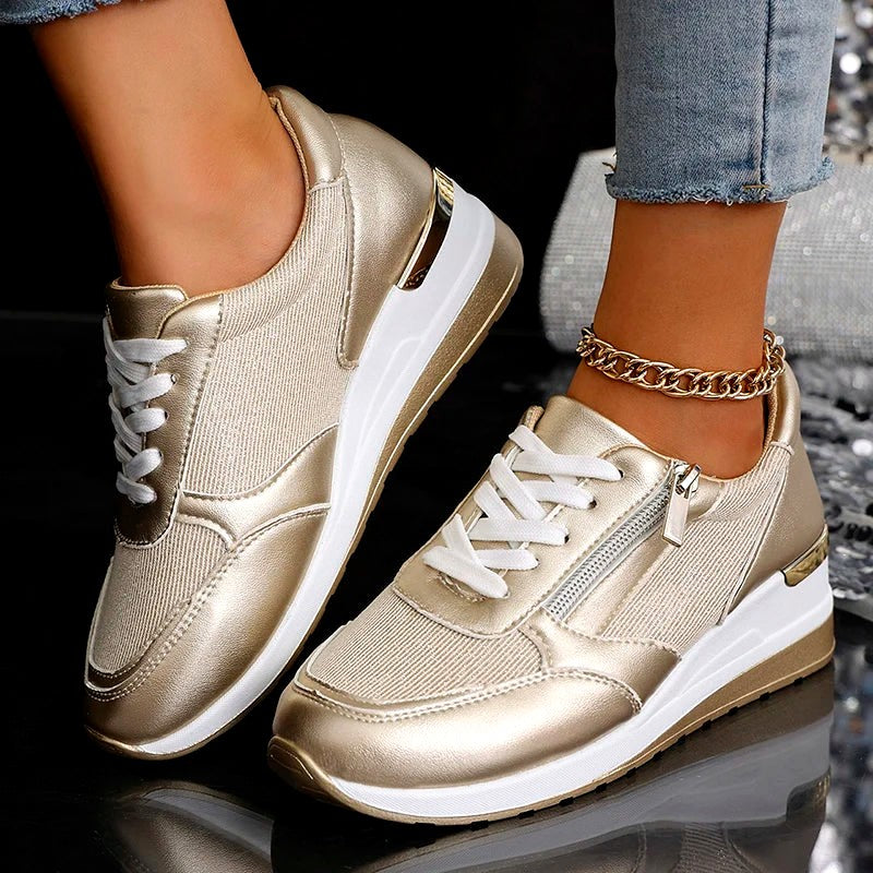 Olivia - Women’s Metallic Side Zip Platform Sneakers
