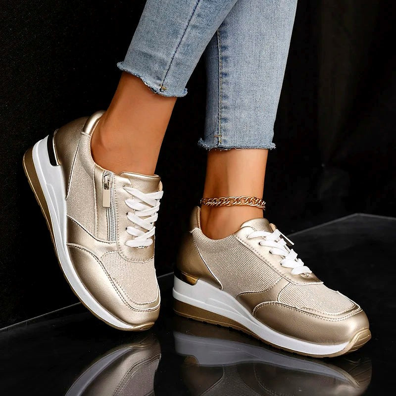 Olivia - Women’s Metallic Side Zip Platform Sneakers