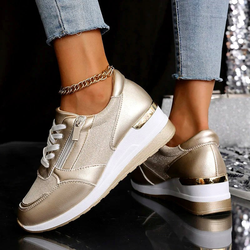 Olivia - Women’s Metallic Side Zip Platform Sneakers