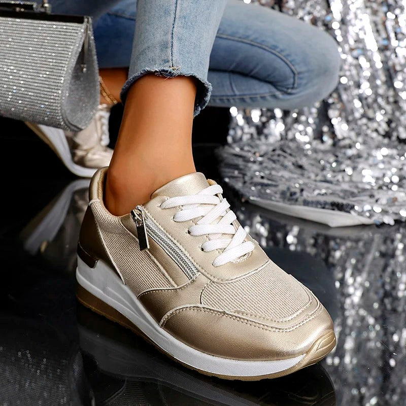 Olivia - Women’s Metallic Side Zip Platform Sneakers