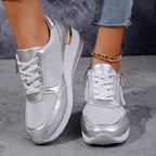 Olivia - Women’s Metallic Side Zip Platform Sneakers