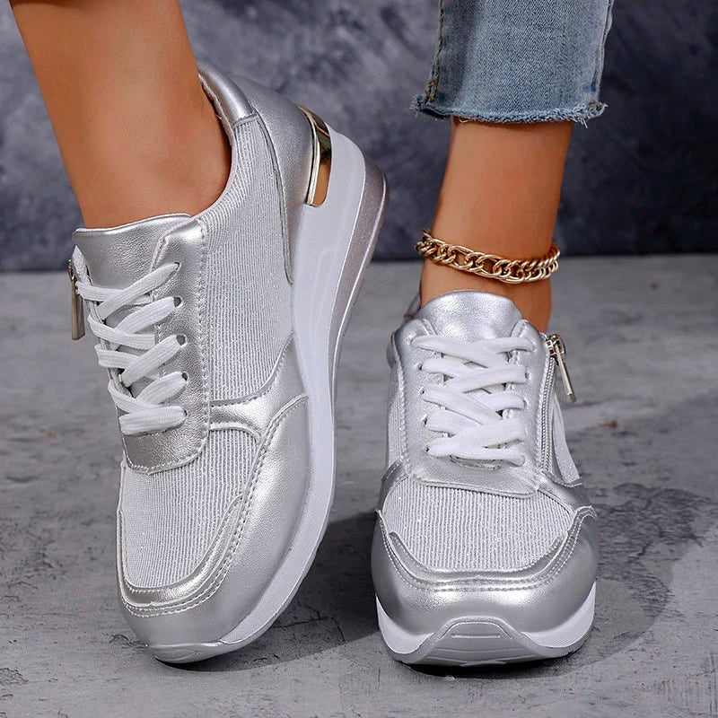 Olivia - Women’s Metallic Side Zip Platform Sneakers