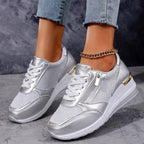 Olivia - Women’s Metallic Side Zip Platform Sneakers