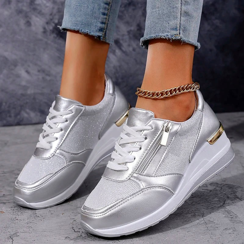 Olivia - Women’s Metallic Side Zip Platform Sneakers