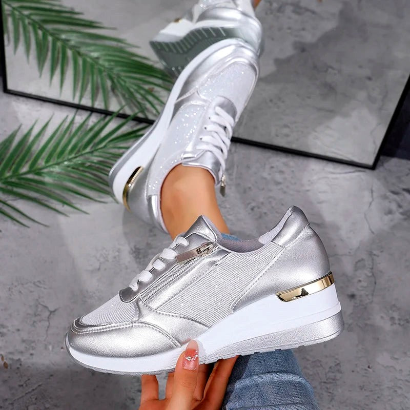 Olivia - Women’s Metallic Side Zip Platform Sneakers