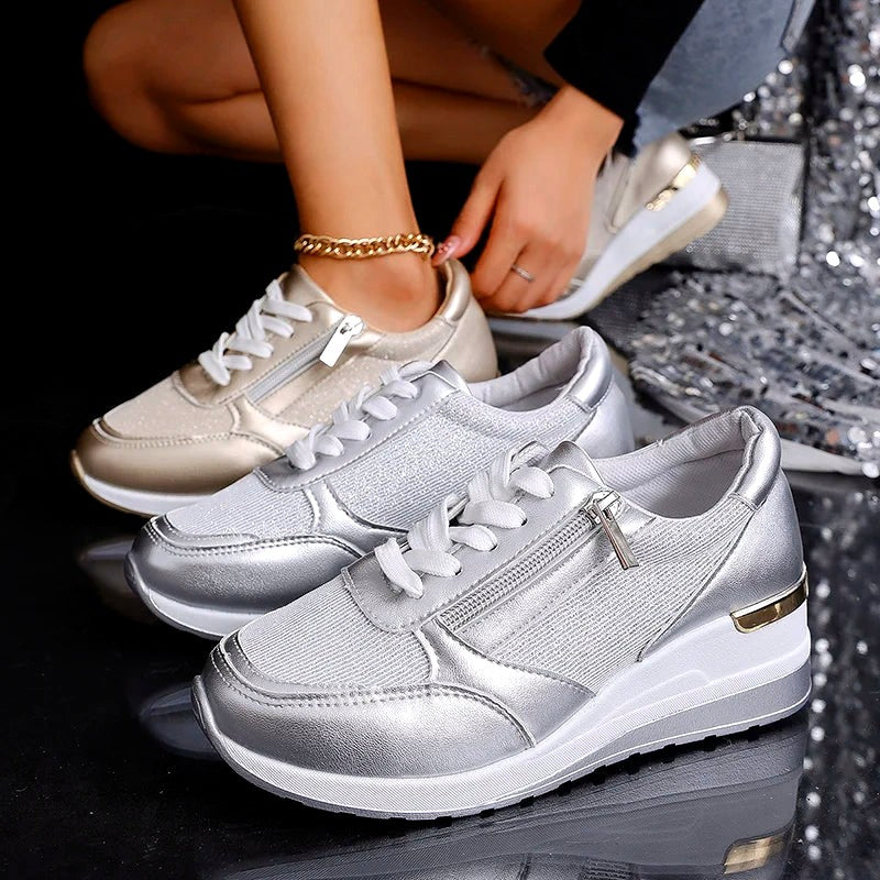 Olivia - Women’s Metallic Side Zip Platform Sneakers