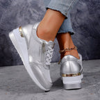 Olivia - Women’s Metallic Side Zip Platform Sneakers