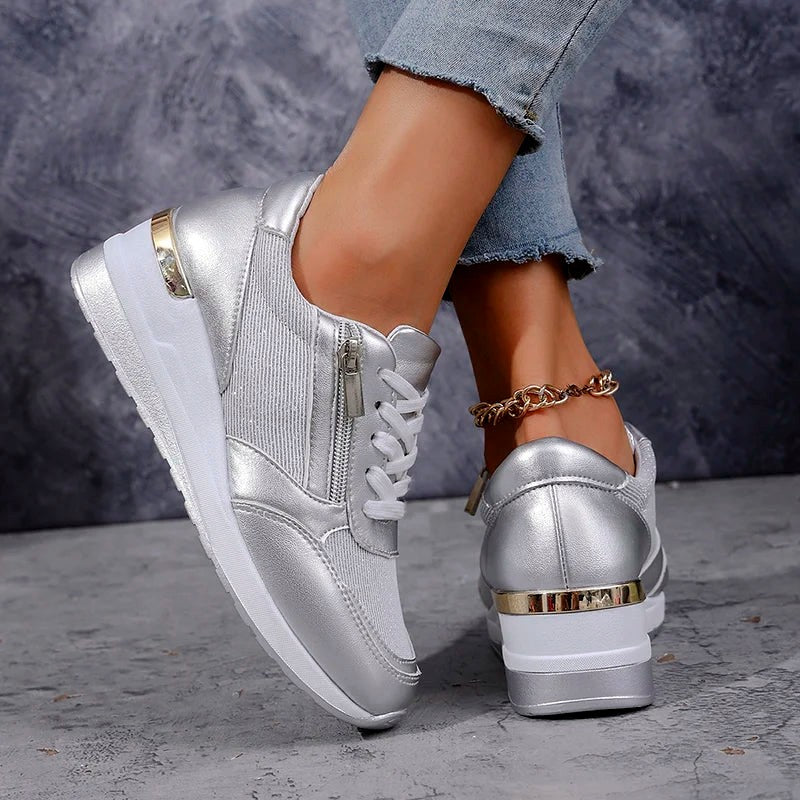 Olivia - Women’s Metallic Side Zip Platform Sneakers