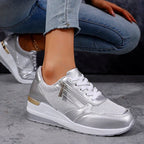 Olivia - Women’s Metallic Side Zip Platform Sneakers