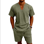 Crispin - Men's Linen V-Neck Relaxed Fit Co-ord Set