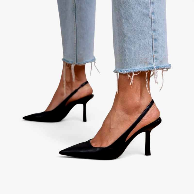 Ivory - Women's Leather Pointed Toe Slingback Heels