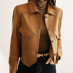Abigail - Women's Contrast-Stitched Leather Jacket