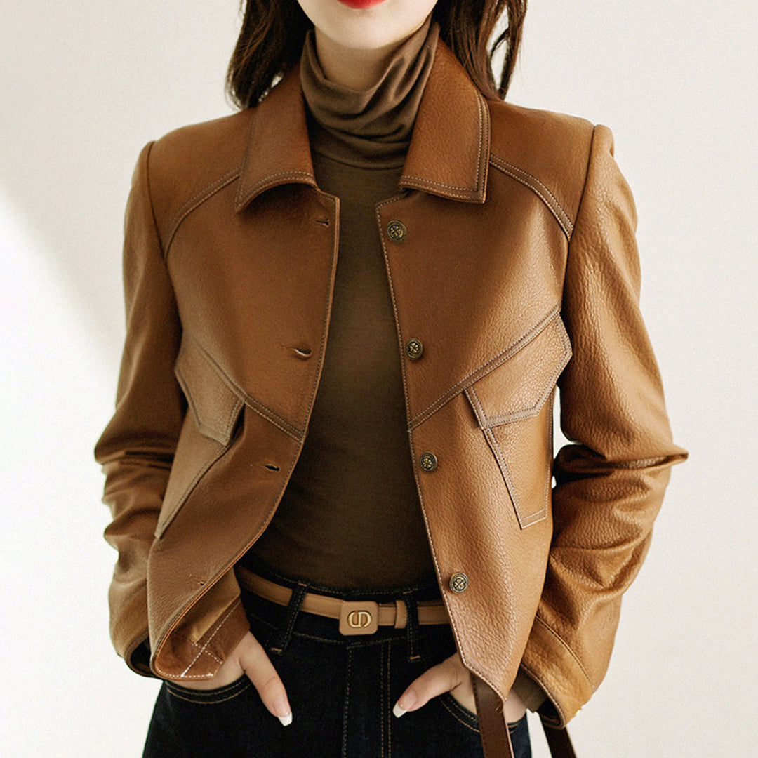 Abigail - Women's Contrast-Stitched Leather Jacket