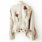 Adele - Women's Floral Embroidered Leather Moto Jacket
