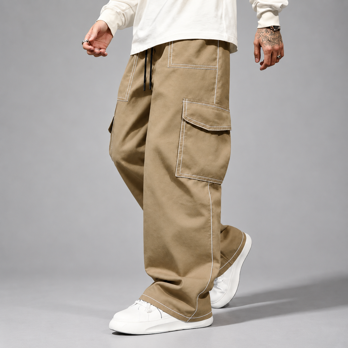 Adrian - Men's Oversized Cargo Pants with Contrast Stitching