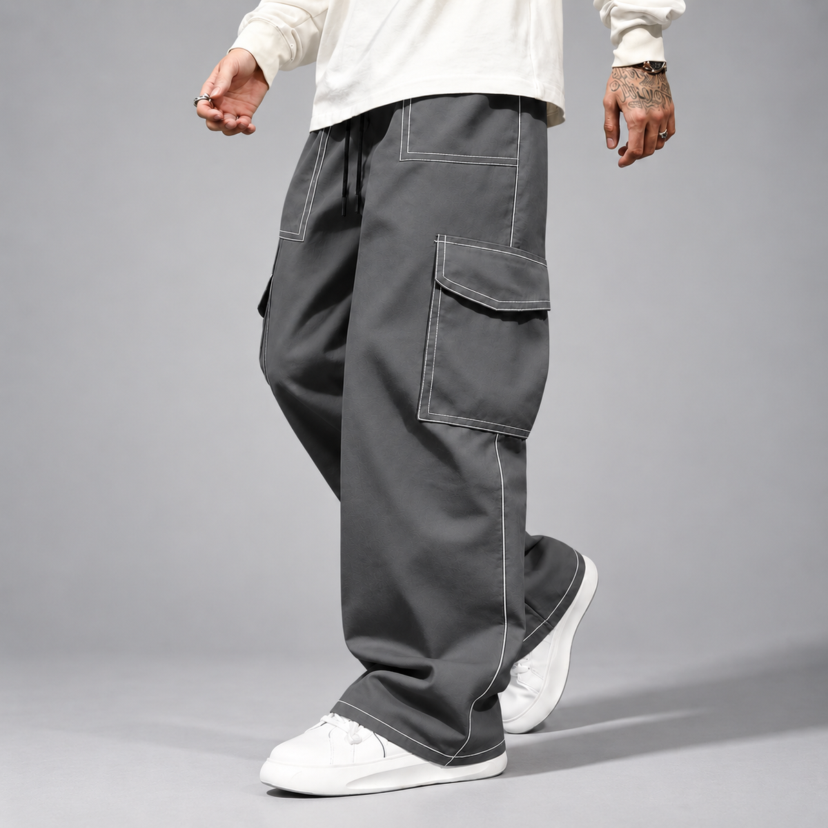 Adrian - Men's Oversized Cargo Pants with Contrast Stitching