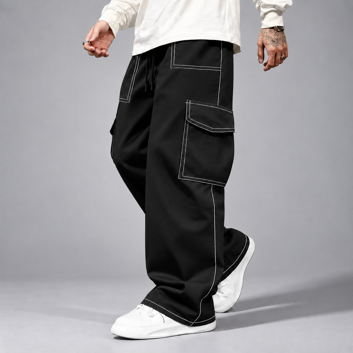Adrian - Men's Oversized Cargo Pants with Contrast Stitching