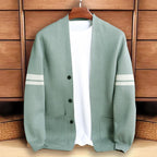 Adriel - Men’s Stripe Sleeve Button-Up Knit Cardigan