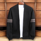 Adriel - Men’s Stripe Sleeve Button-Up Knit Cardigan
