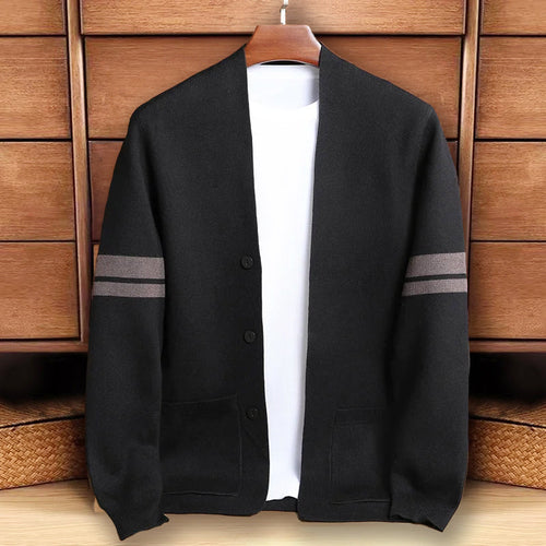 Adriel - Men’s Stripe Sleeve Button-Up Knit Cardigan