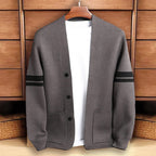 Adriel - Men’s Stripe Sleeve Button-Up Knit Cardigan