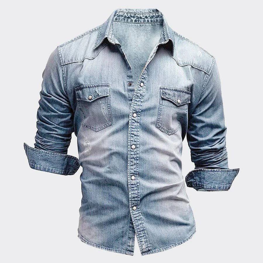 Alexander - Men's Washed Denim Button-Up Shirt
