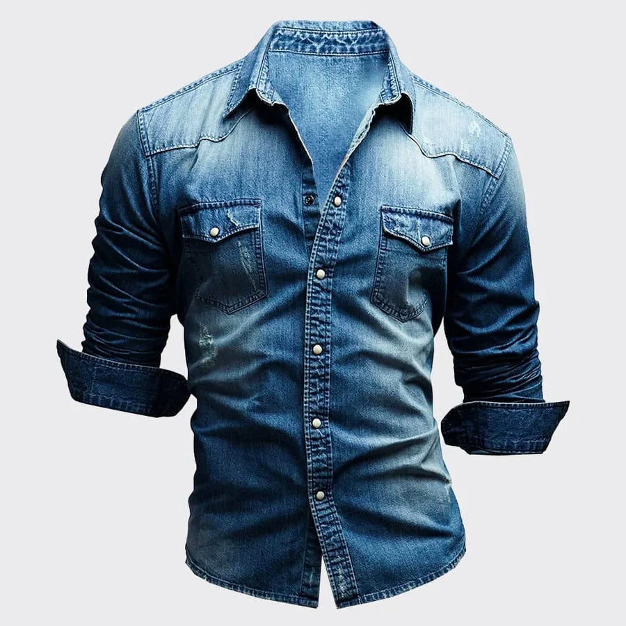 Alexander - Men's Washed Denim Button-Up Shirt