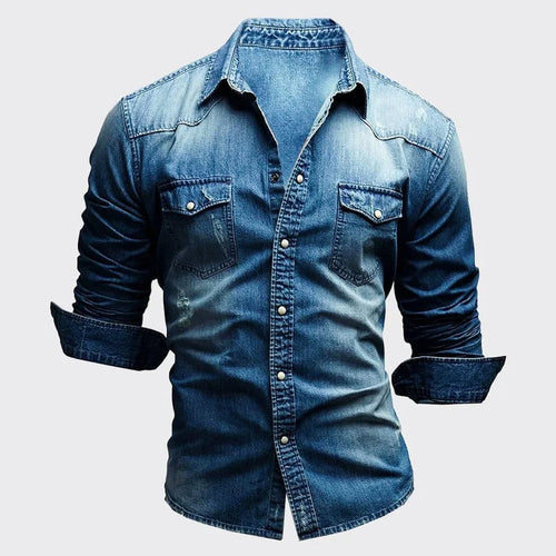 Alexander - Men's Washed Denim Button-Up Shirt