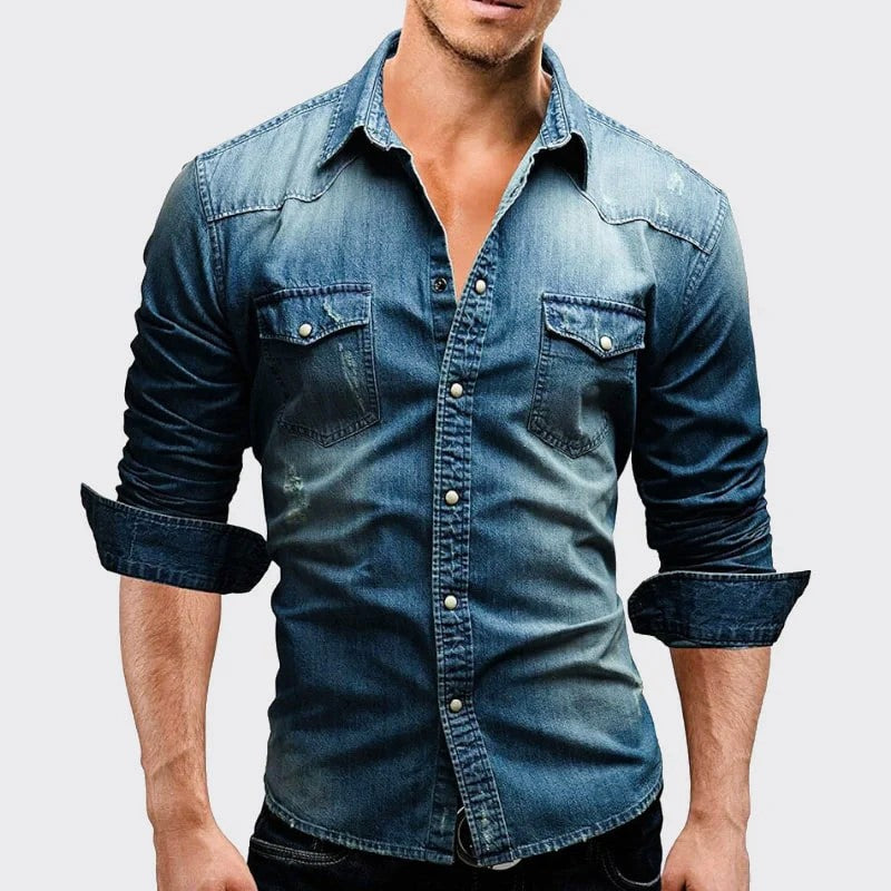 Alexander - Men's Washed Denim Button-Up Shirt