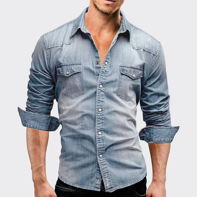Alexander - Men's Washed Denim Button-Up Shirt