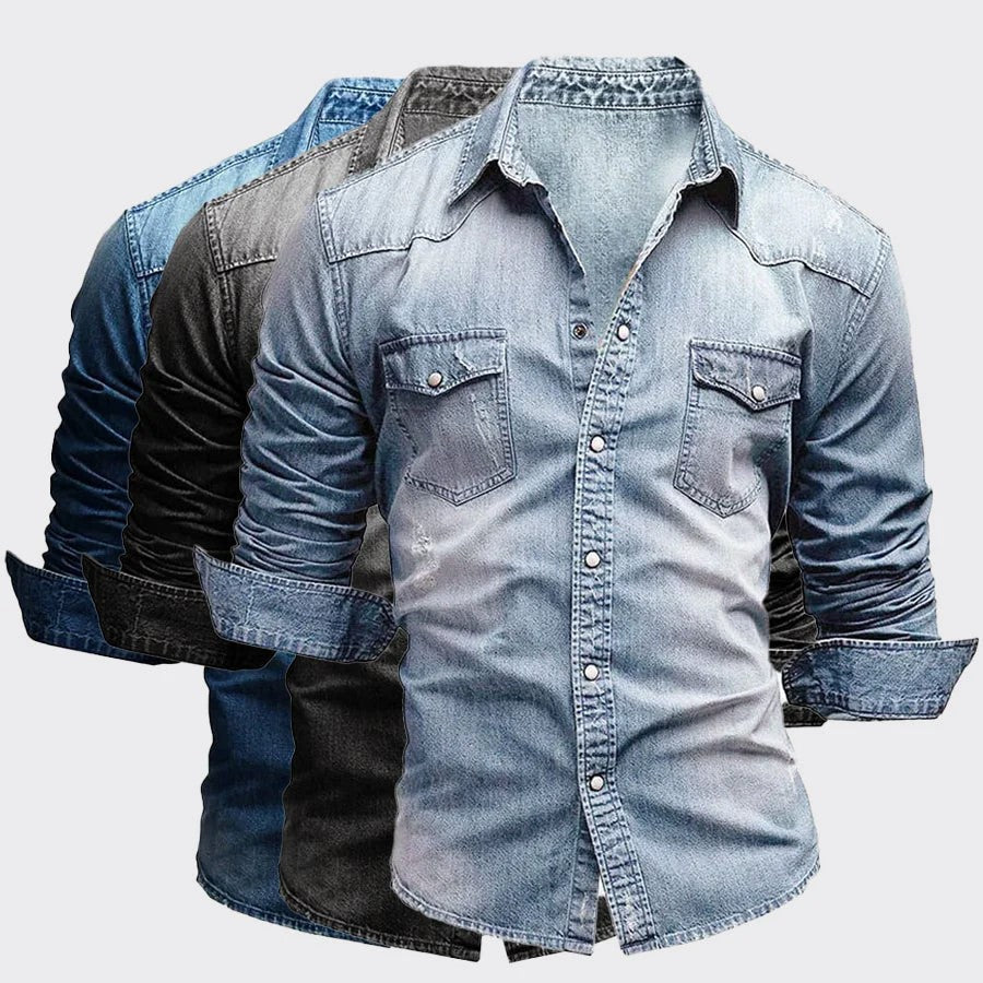 Alexander - Men's Washed Denim Button-Up Shirt