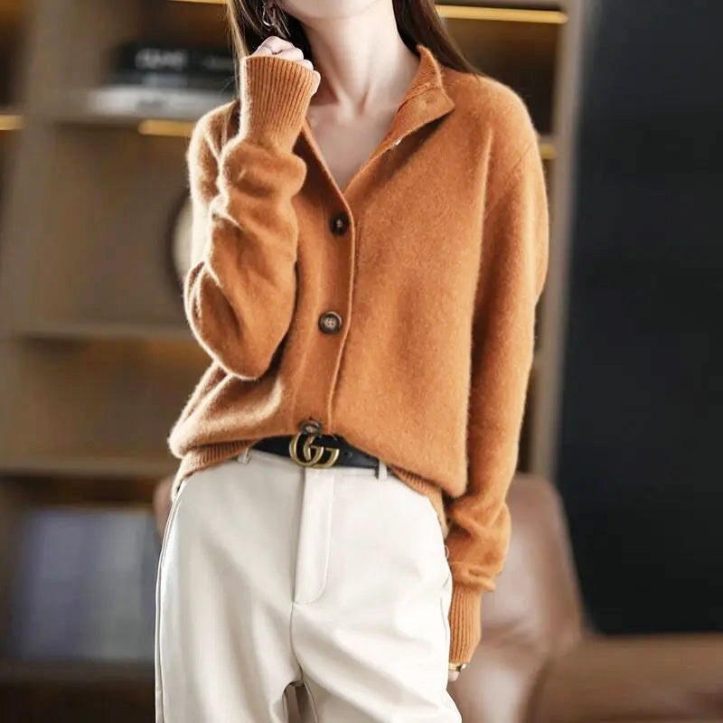 Alice - Women's Button-Up Knit Cardigan with Stand Collar