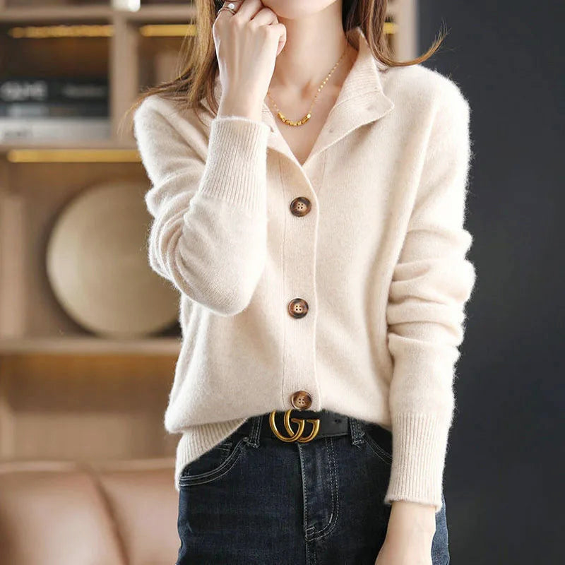 Alice - Women's Button-Up Knit Cardigan with Stand Collar