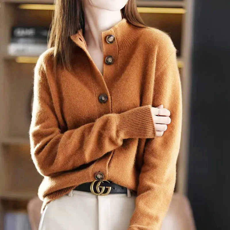 Alice - Women's Button-Up Knit Cardigan with Stand Collar