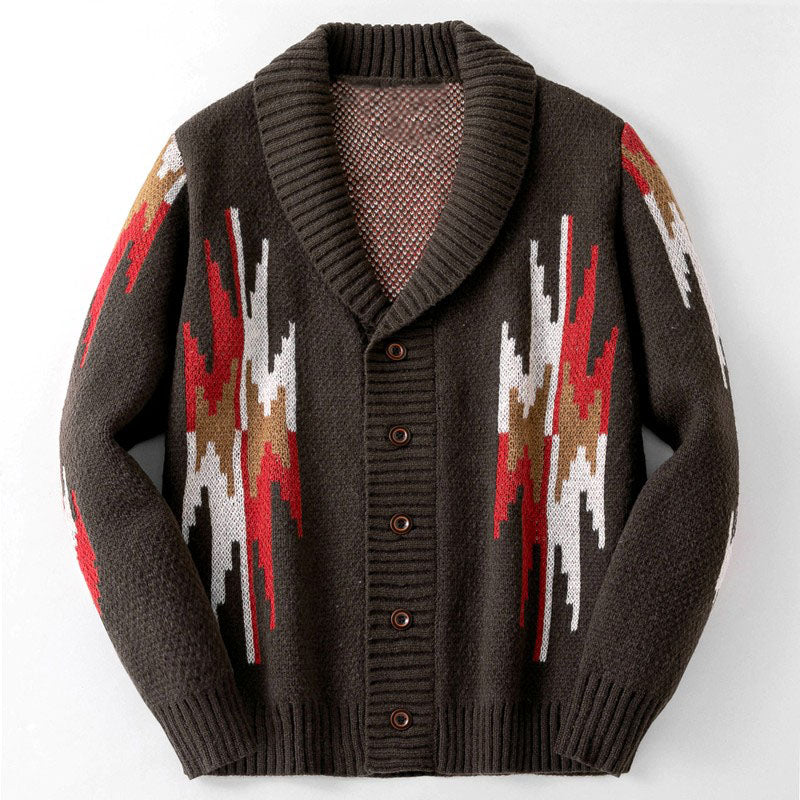 Alonzo - Men's Geometric Jacquard Shawl Collar Cardigan