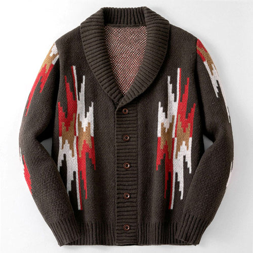Alonzo - Men's Geometric Jacquard Shawl Collar Cardigan