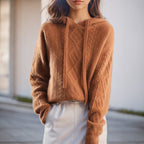 Amari - Women's Cable Knit Hooded Pullover Sweater