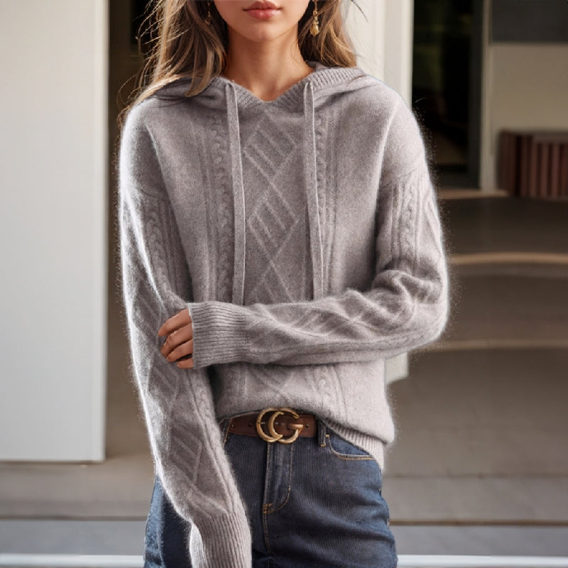 Amari - Women's Cable Knit Hooded Pullover Sweater