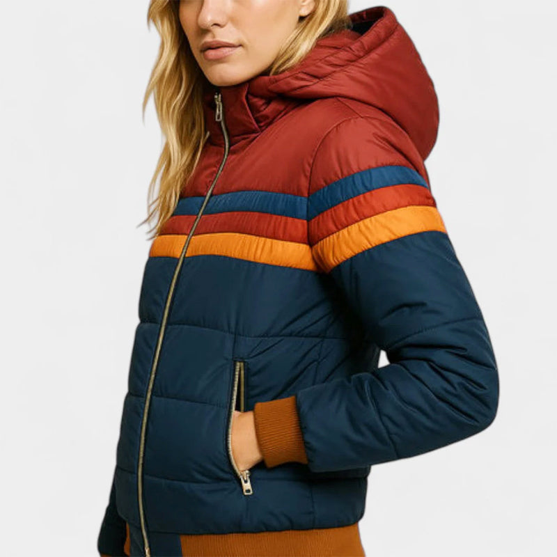 Amelia - Women's Retro Striped Hooded Puffer Jacket