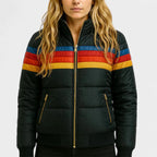 Amelia - Women's Retro Striped Hooded Puffer Jacket