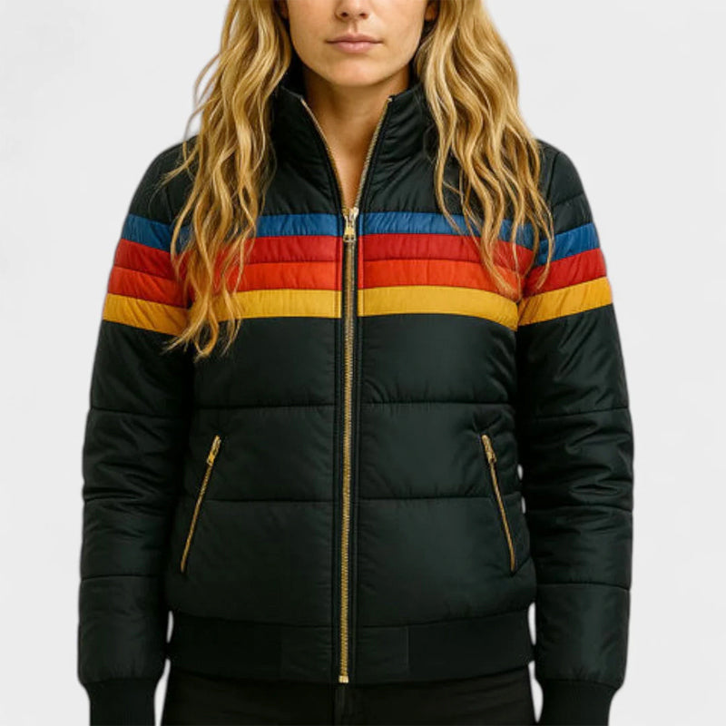 Amelia - Women's Retro Striped Hooded Puffer Jacket