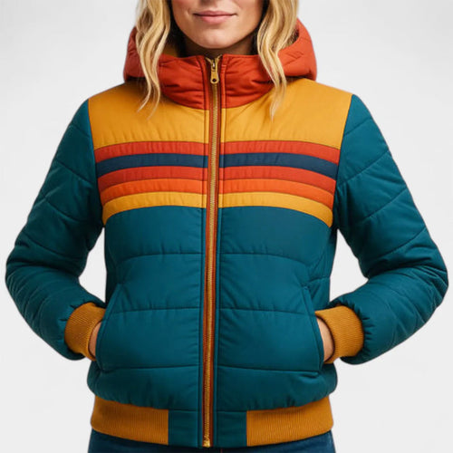 Amelia - Women's Retro Striped Hooded Puffer Jacket