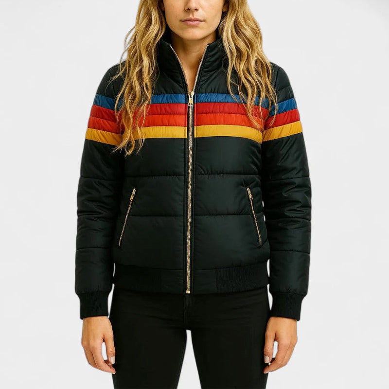 Amelia - Women's Retro Striped Hooded Puffer Jacket