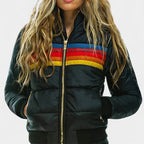 Amelia - Women's Retro Striped Hooded Puffer Jacket