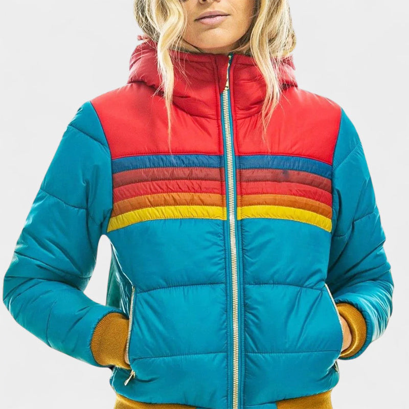 Amelia - Women's Retro Striped Hooded Puffer Jacket