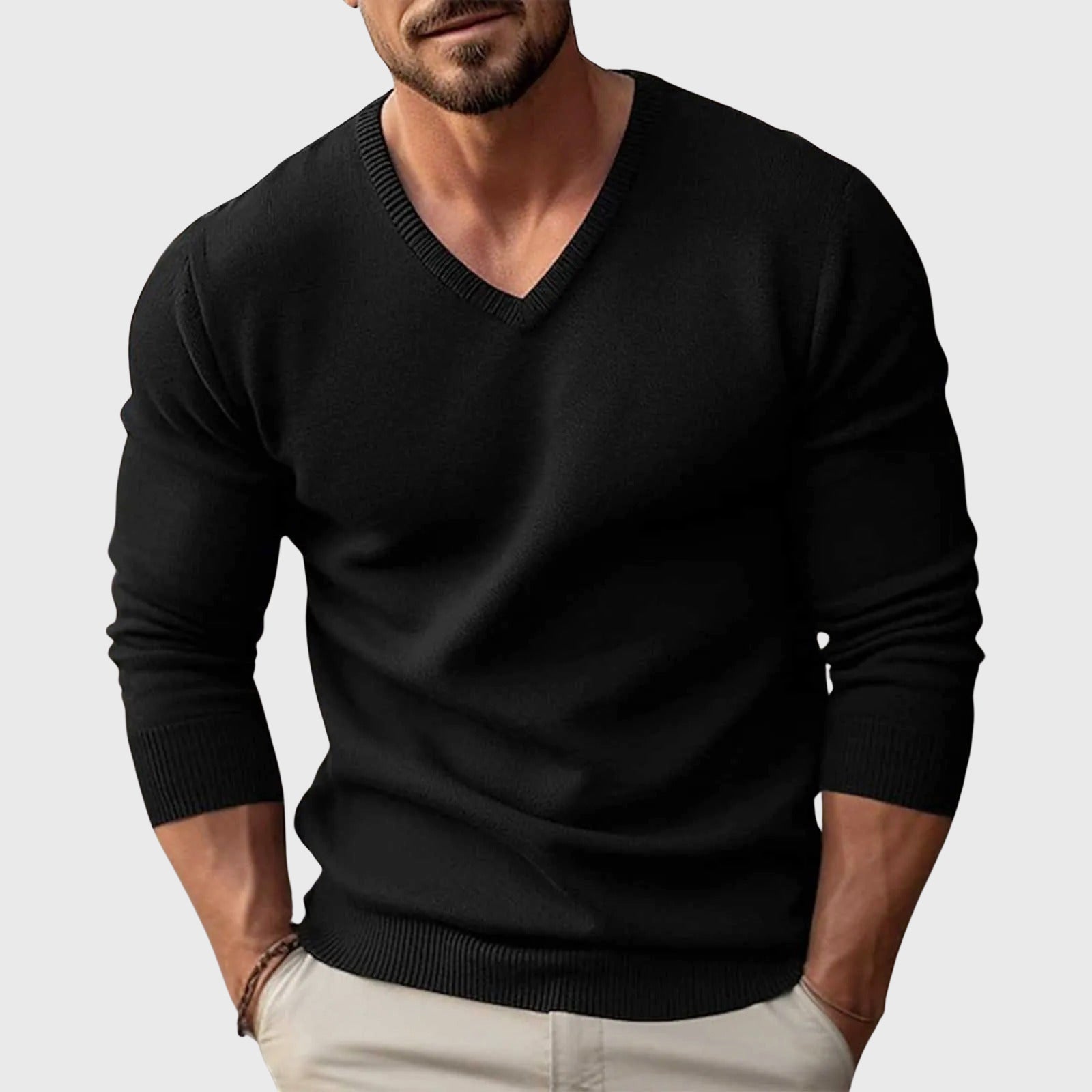 Andrew - Men's Fitted Long Sleeve V-Neck Sweater