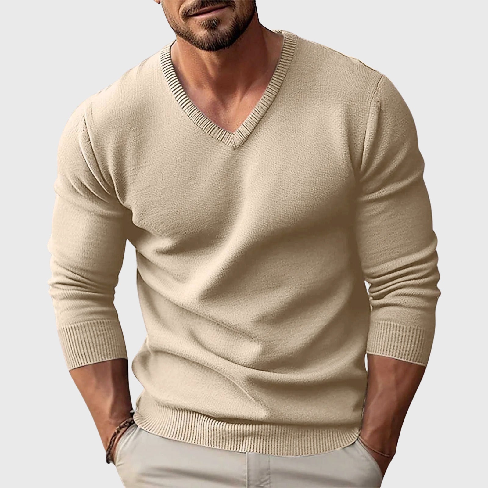 Andrew - Men's Fitted Long Sleeve V-Neck Sweater