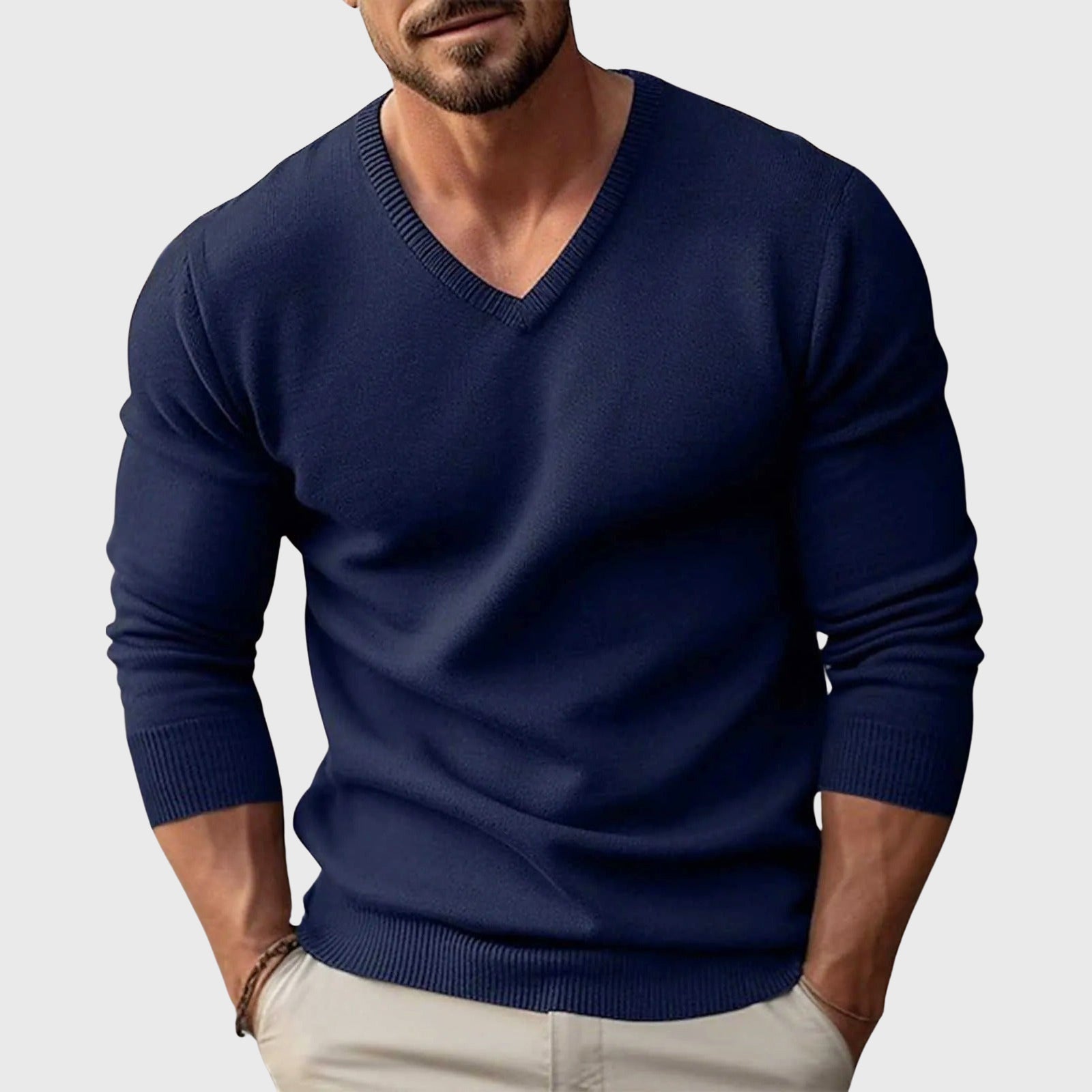 Andrew - Men's Fitted Long Sleeve V-Neck Sweater