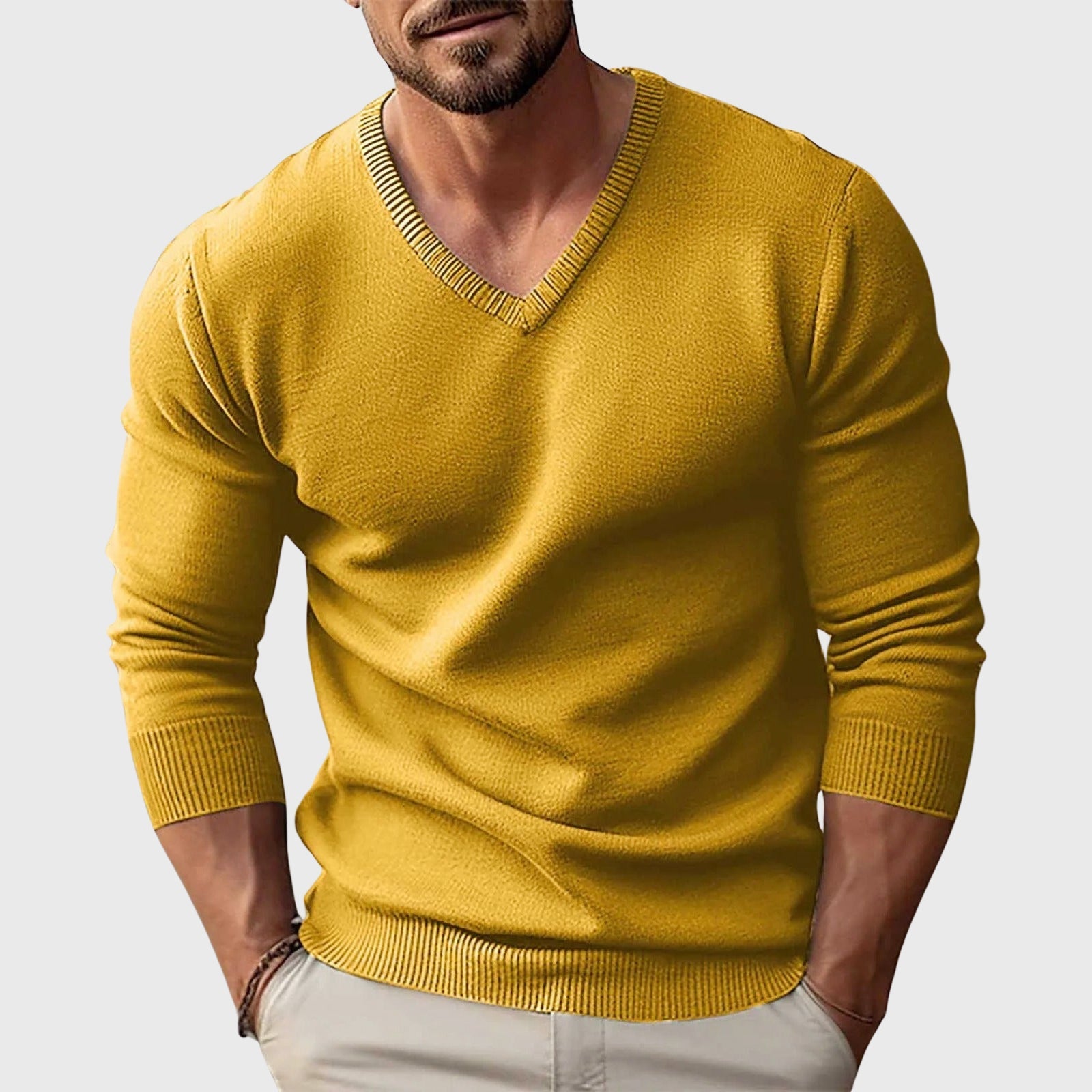 Andrew - Men's Fitted Long Sleeve V-Neck Sweater